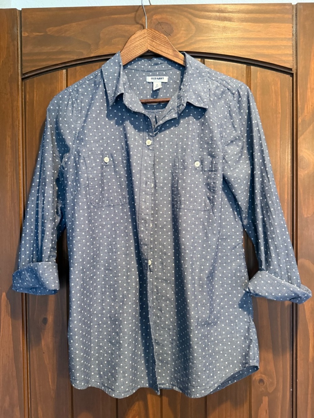 Old Navy Men’s Navy Blue Dot-Print Button-Down Shirt
